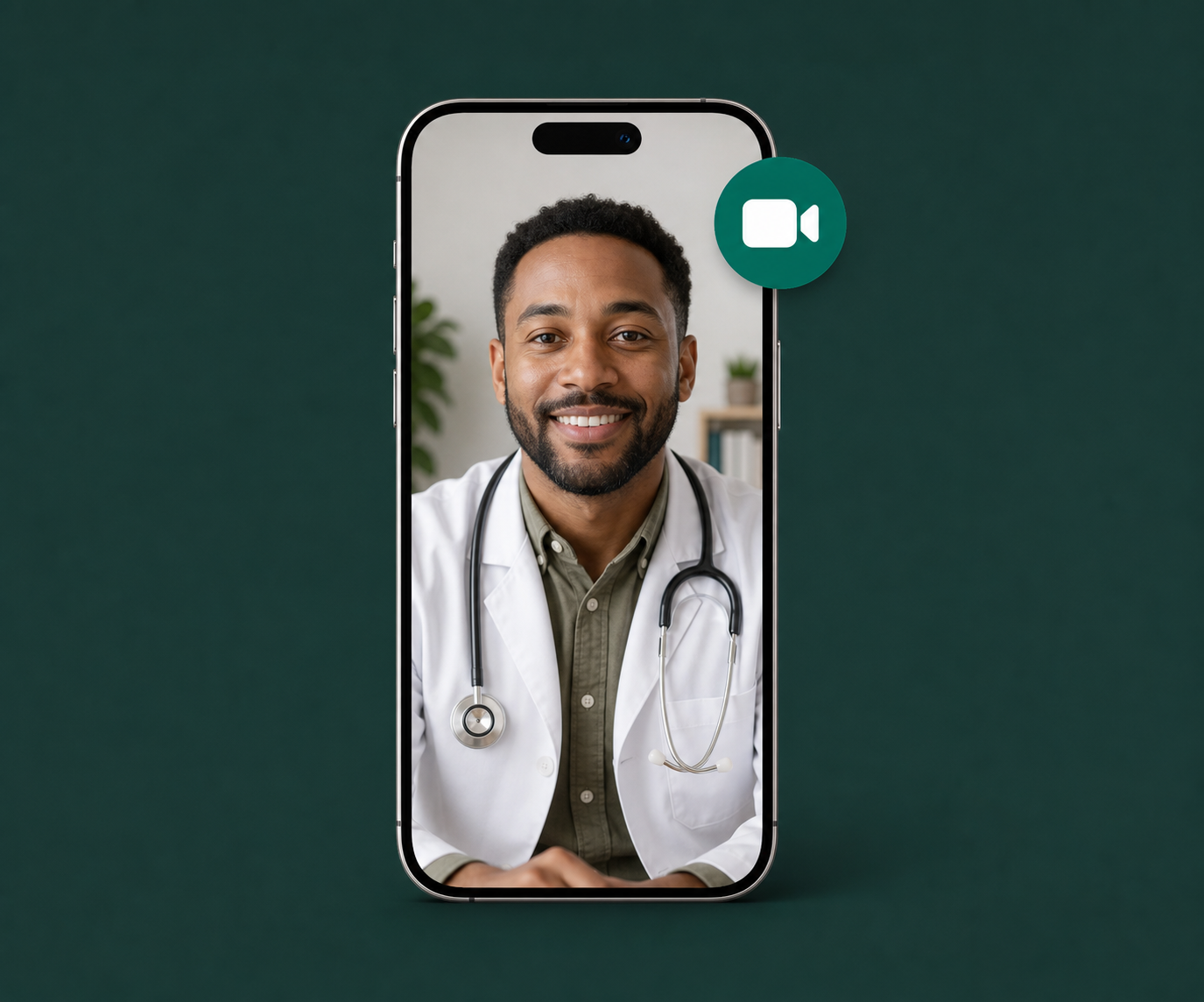 Phone video visit with a clinician on screen.
