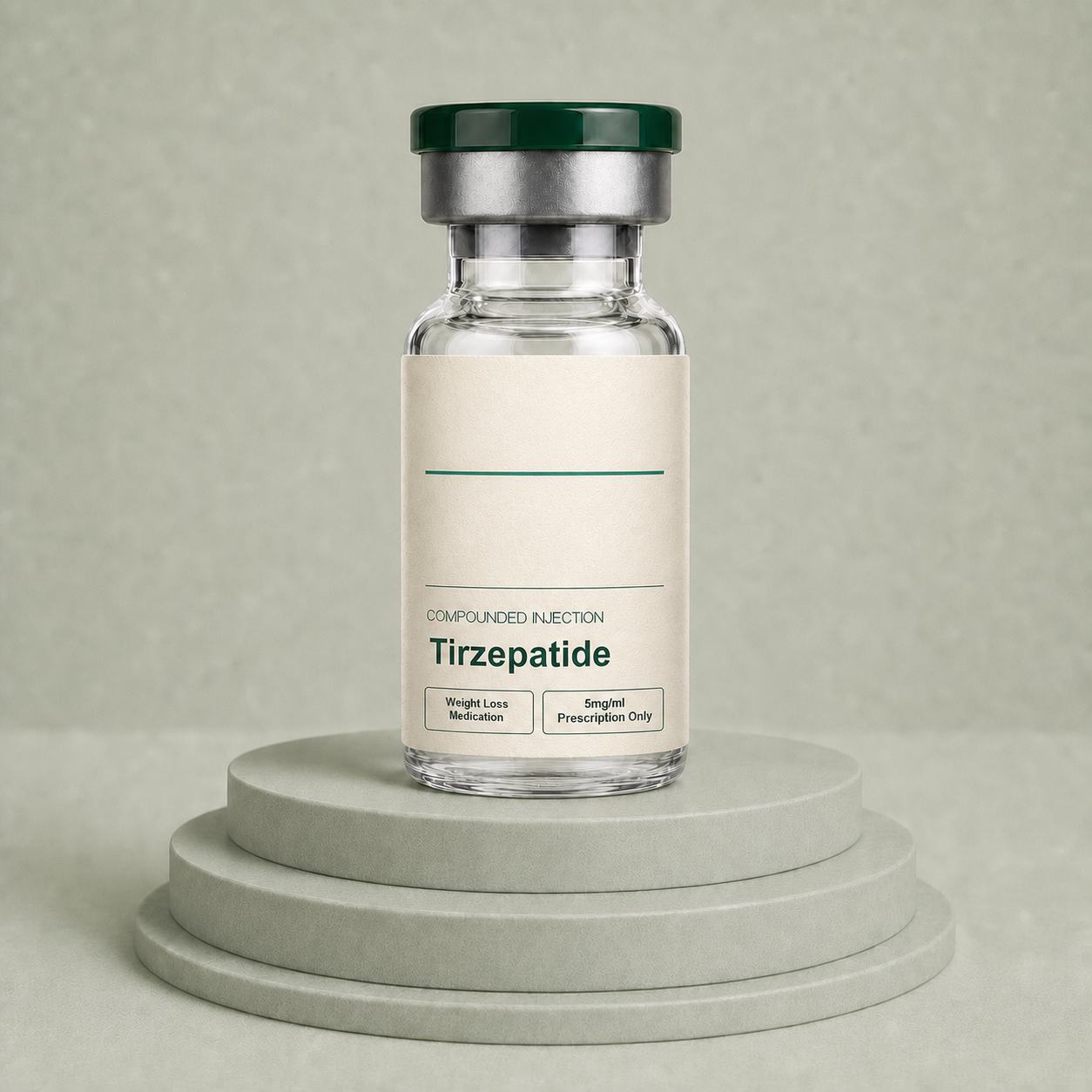 Generic compounded tirzepatide vial.