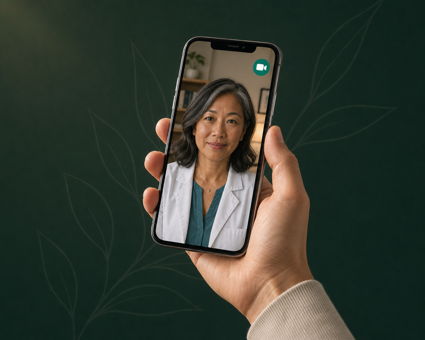 Patient holding a phone during a telehealth visit with a licensed provider.